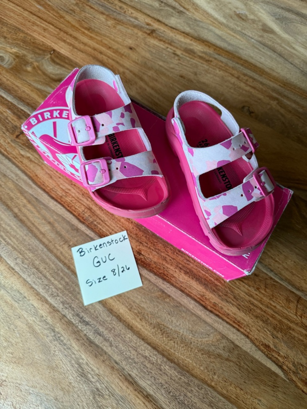 Birkenstock Kids Pink Heart Print Double-Buckle Sandals Size 8/26